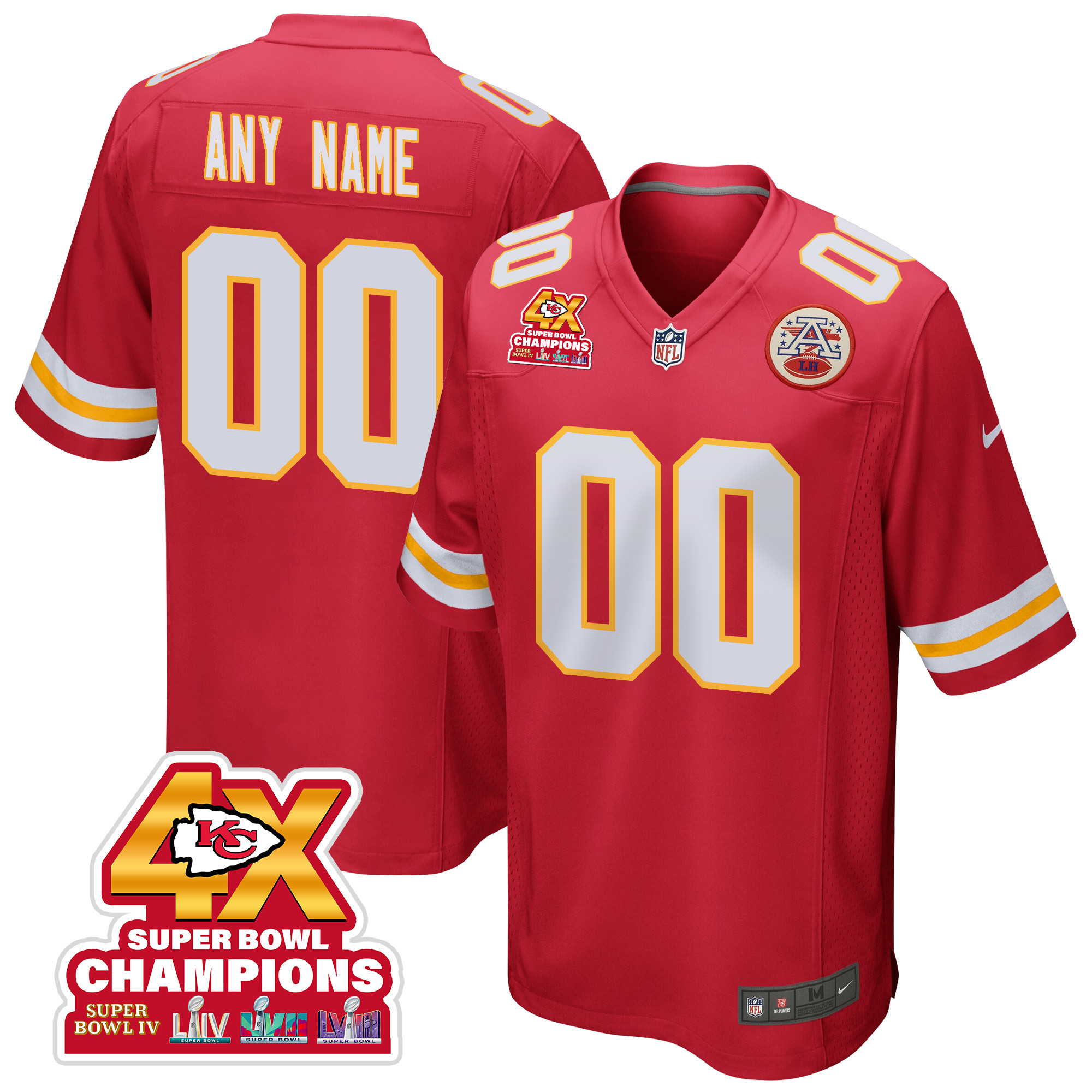 Kansas City Chiefs Super Bowl LVIII Champions 4X Game Custom Red NFL Jersey Men's