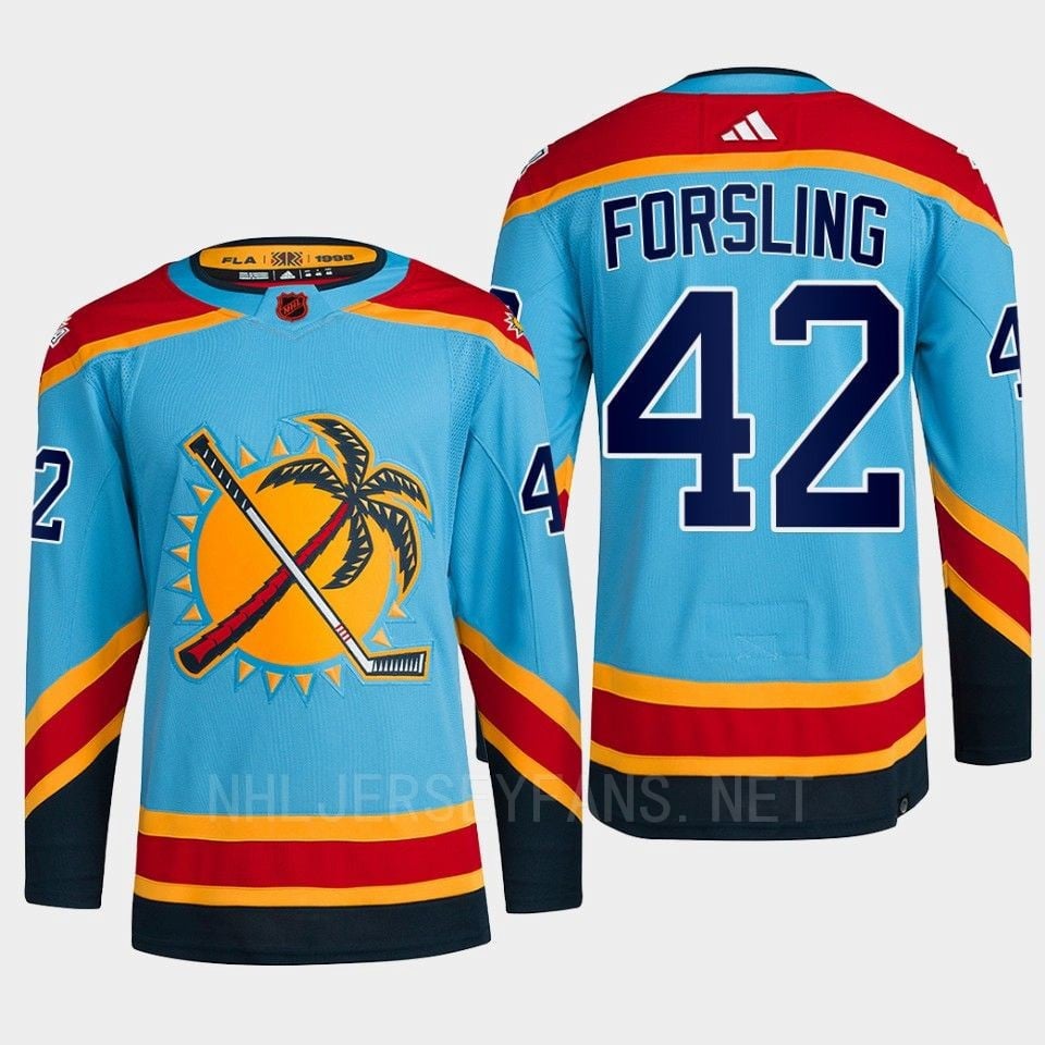 Florida Panthers 2022 Reverse Retro 2.0 Gustav Forsling 42 Blue Primegreen NHL Jersey Men's