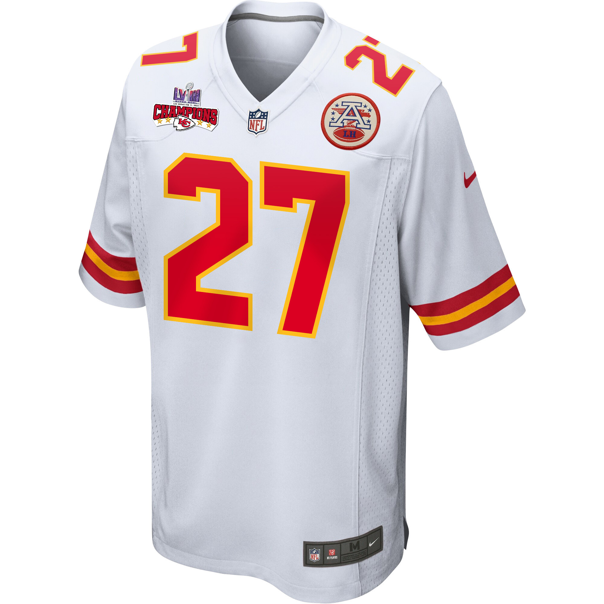 Chamarri Conner 27 Kansas City Chiefs Super Bowl LVIII Champions 4 Stars Patch Game White NFL Jersey Men's