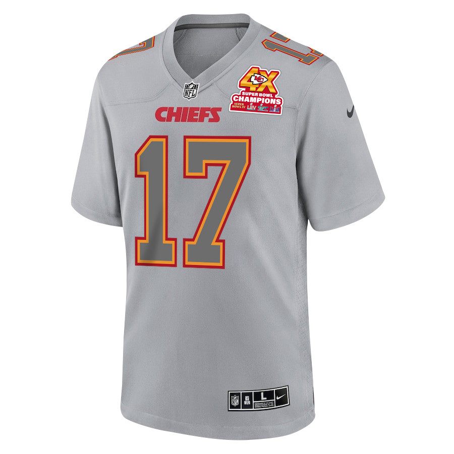 Richie James 17 Kansas City Chiefs Super Bowl LVIII Champions 4X Atmosphere Fashion Game Gray NFL Jersey Men's