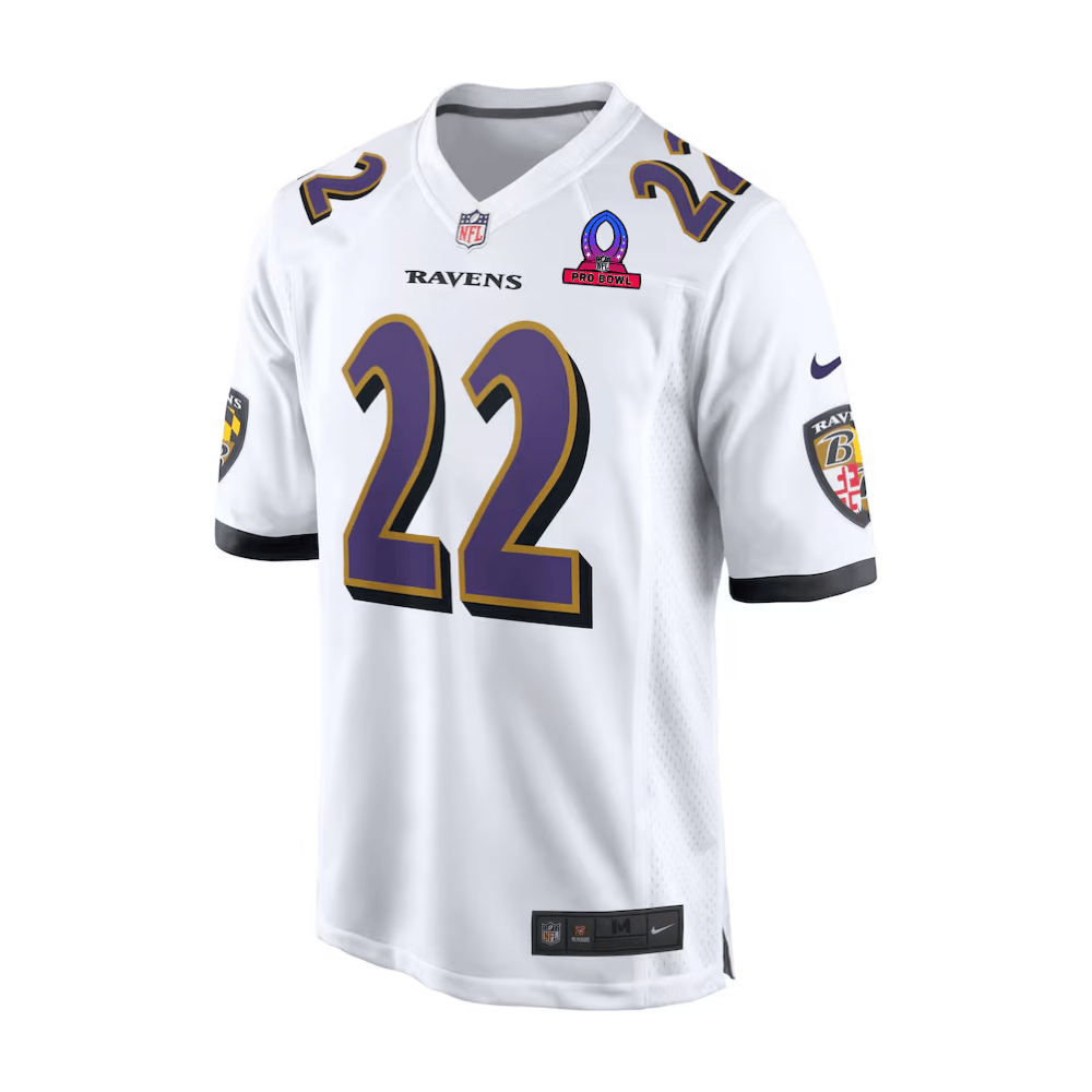 Derrick Henry 22 Baltimore Ravens 2025 Pro Bowl Patch Game White NFL Jersey Men's