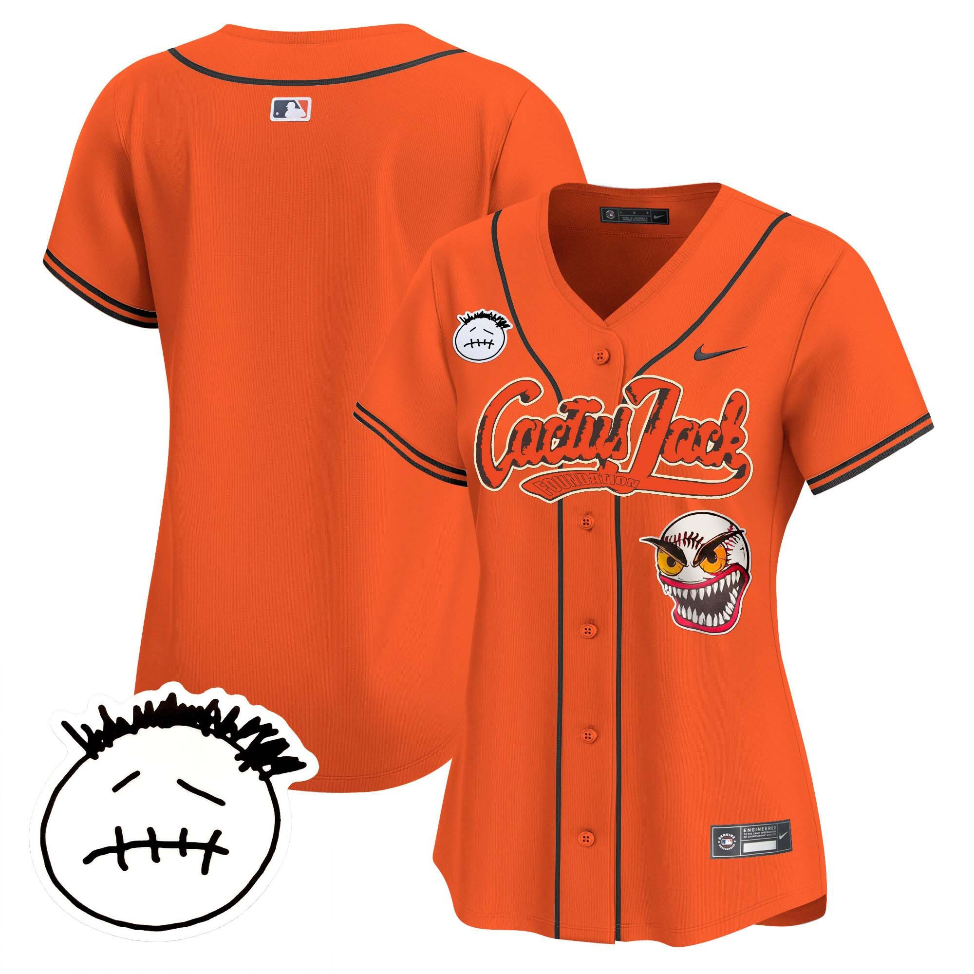 Houston Astros Cactus Jack Patch V3 Orange MLB Jersey Women's
