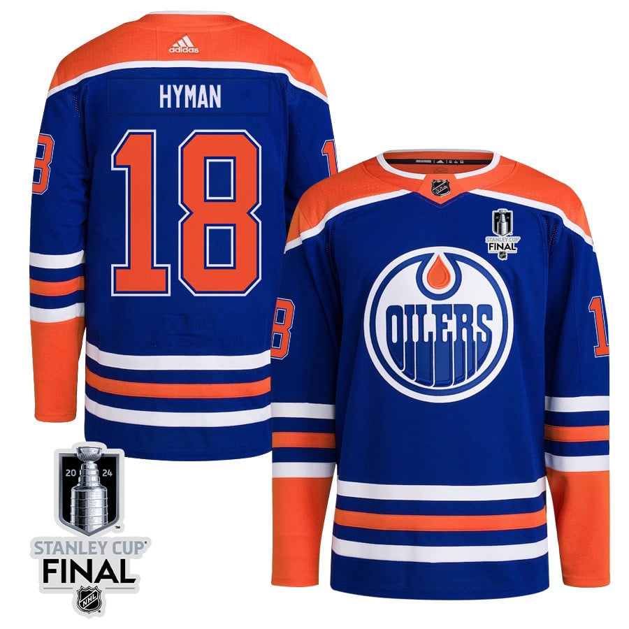 Zach Hyman 18 Edmonton Oilers 2024 STANLEY CUP Final Home Primegreen Royal NHL Jersey Men's