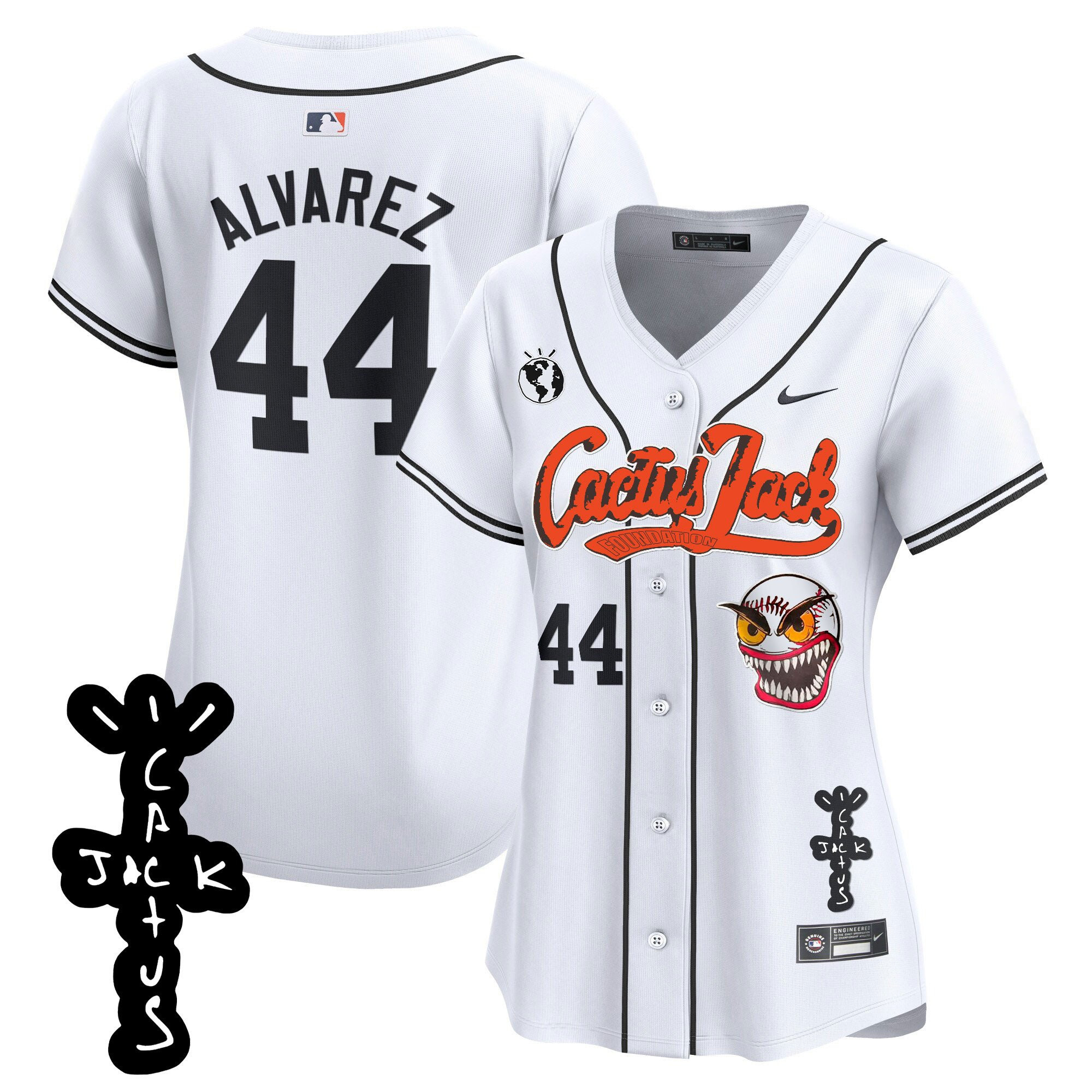 Yordan Alvarez 44 Houston Astros Cactus Jack Patch V2 White MLB Jersey Women's