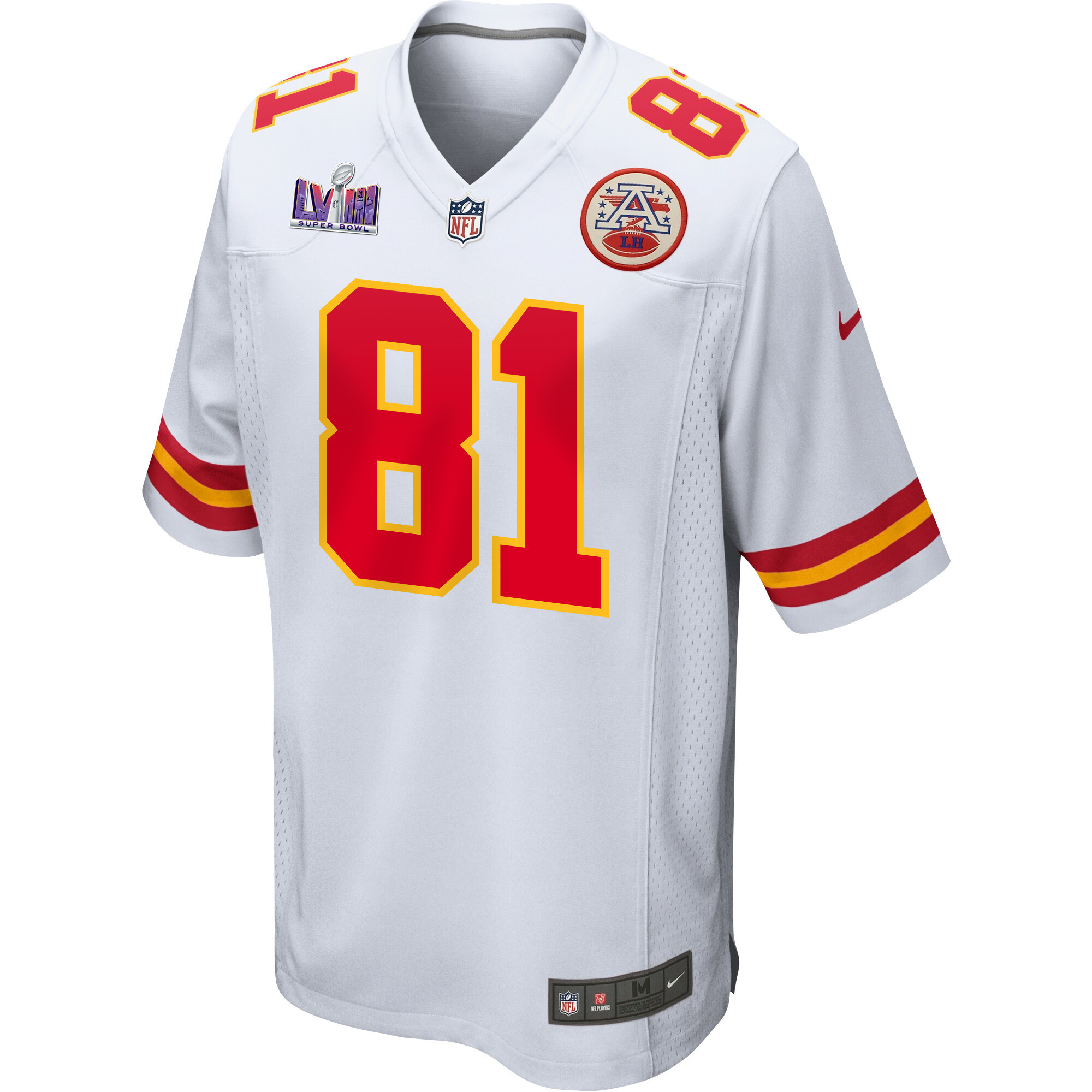 Blake Bell 81 Kansas City Chiefs Super Bowl LVIII Patch Game White NFL Jersey Men's