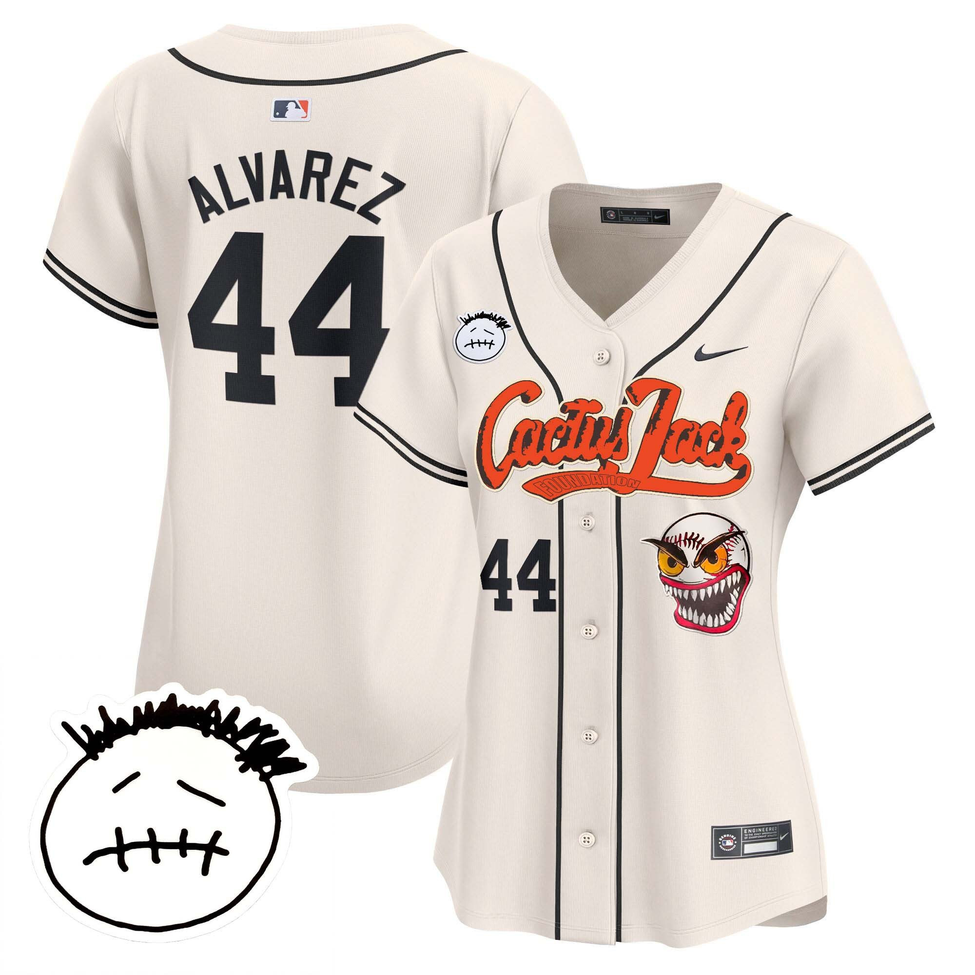 Yordan Alvarez 44 Houston Astros Cactus Jack Patch V3 Cream MLB Jersey Women's