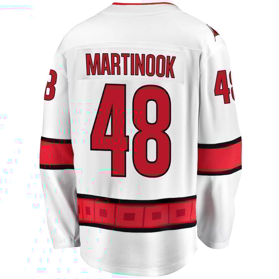 Jordan Martinook 48 Carolina Hurricanes Stanley Cup 2023 Playoffs Patch Away Breakaway White NHL Jersey Men's