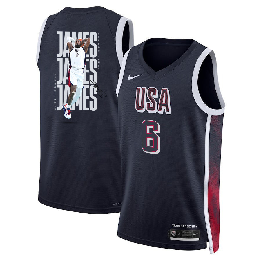 LeBron James 6 Key Player USA Unisex 2024 Swingman Player Navy NBA Jersey Unisex