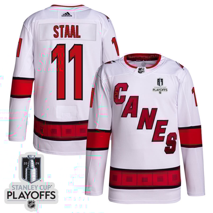 Jordan Staal 11 Carolina Hurricanes 2024 Playoffs Patch Away White NHL Jersey Men's
