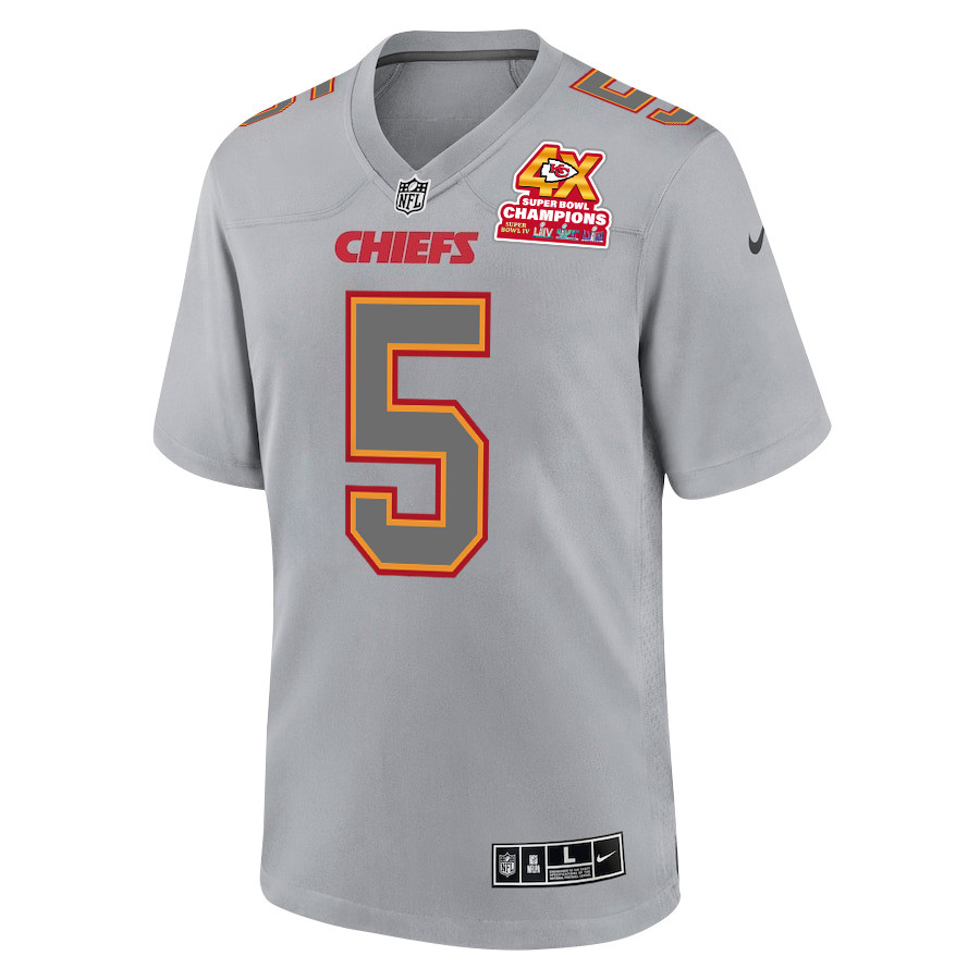 Tommy Townsend 5 Kansas City Chiefs Super Bowl LVIII Champions 4X Atmosphere Fashion Game Gray NFL Jersey Men's