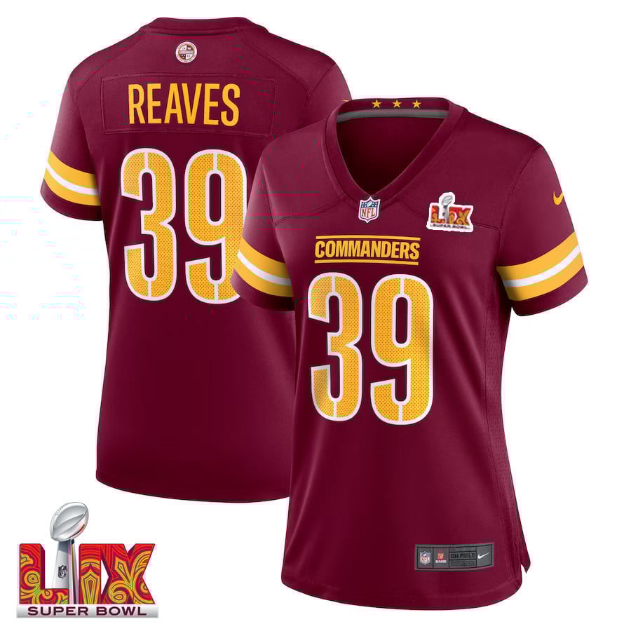 Jeremy Reaves #39 Washington Commanders Super Bowl LIX Burgundy NFL Jersey Women's
