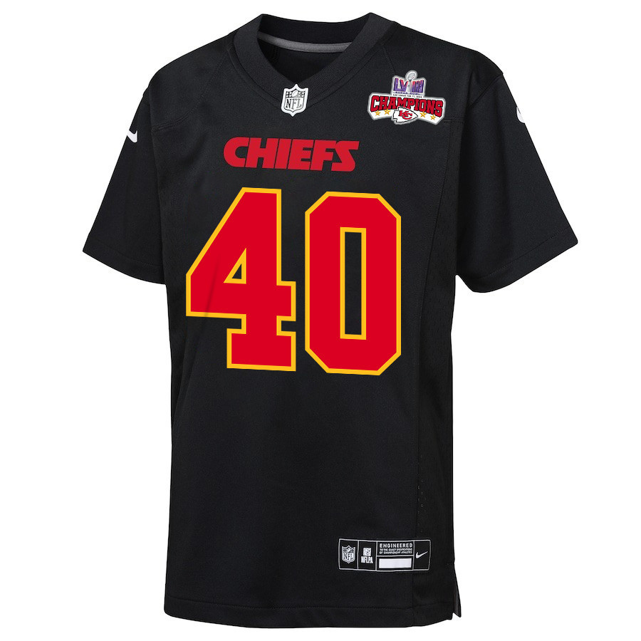 Ekow Boye-Doe 40 Kansas City Chiefs Super Bowl LVIII Champions 4 Stars Patch Fashion Game Carbon Black NFL Jersey Youth