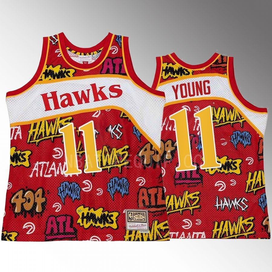 Atlanta Hawks Trae Young 11 Slap Sticker Red Retro Swingman NBA Jersey Men's