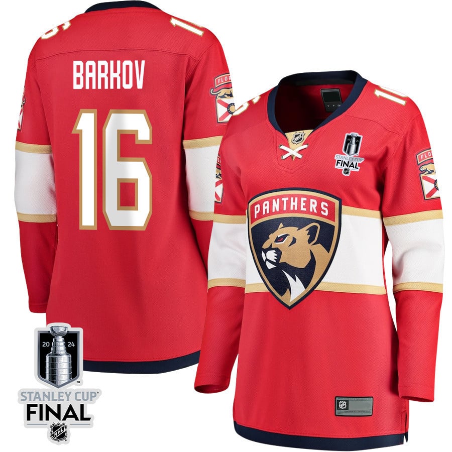 Aleksander Barkov 16 Florida Panthers 2024 STANLEY CUP Final Home Breakaway Red NHL Jersey Women's