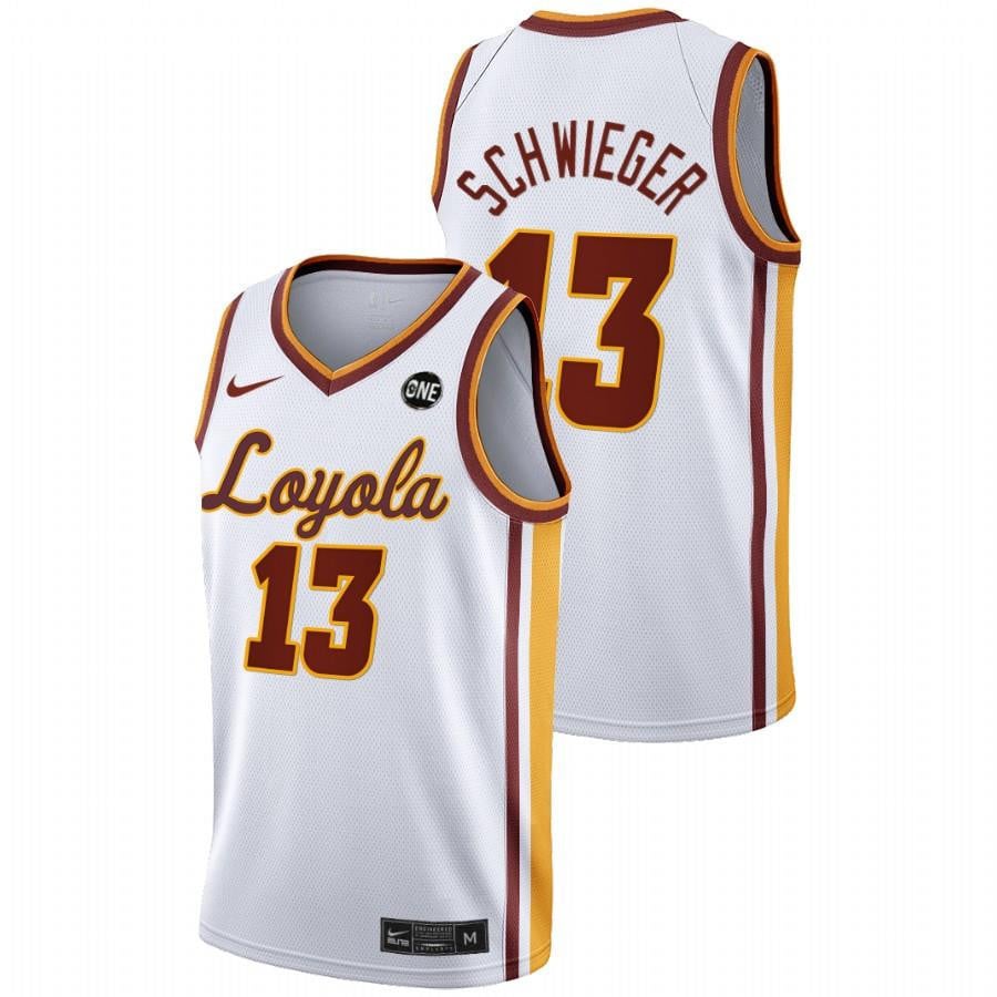 Ryan Schwieger 1 White Loyola Ramblers 2022 College MVC Championship NCAA Jersey Men's