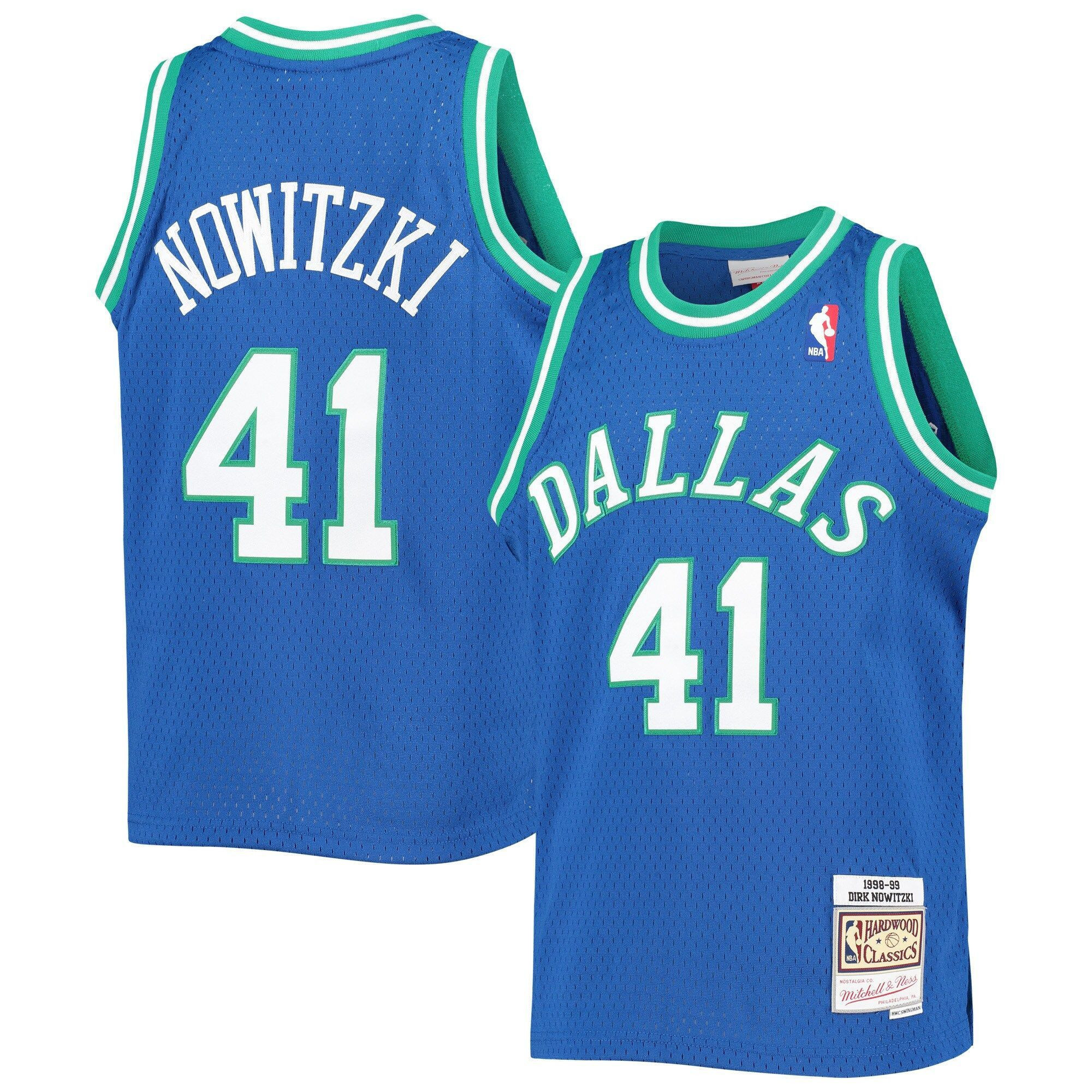 Dirk Nowitzki Dallas Mavericks Mitchell&Nes 1998-99 Hardwood Classics Swingman Blue NBA Jersey Youth