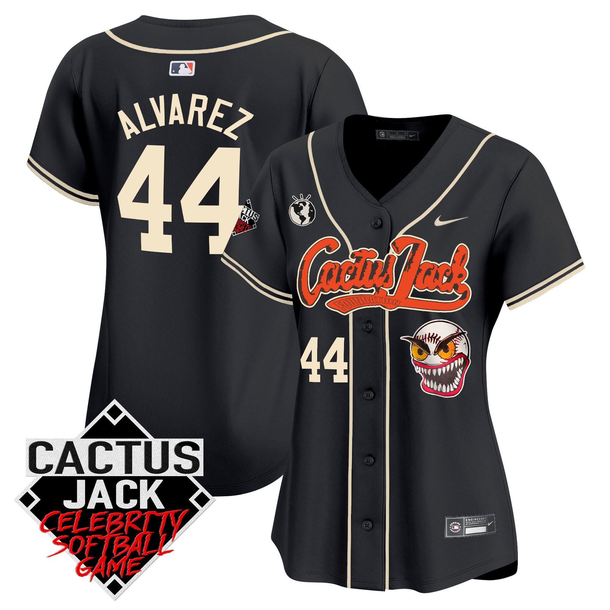 Yordan Alvarez 44 Houston Astros Cactus Jack Celebrity Softball Game Patch Black MLB Jersey Women's