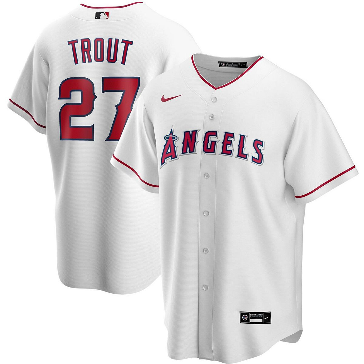 Mike Trout 27 Los Angeles Angels Home White MLB Jersey Men's