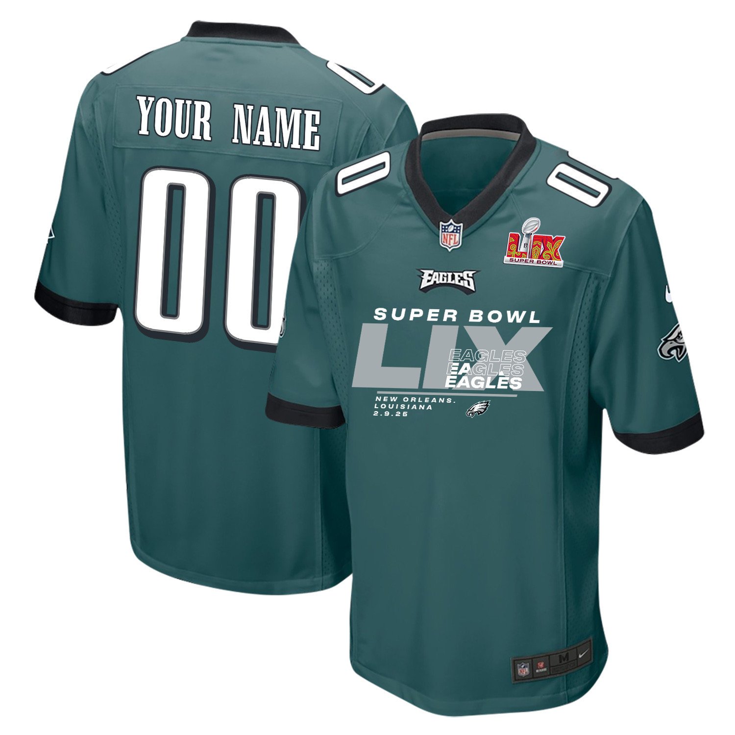 Philadelphia Eagles Super Bowl LIX Champions Game Midnight Green NFL Jersey Men's