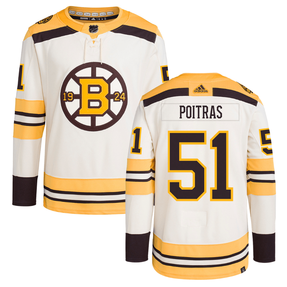 Matthew Poitras 51 Boston Bruins 100th Anniversary Primegreen Third Cream NHL Jersey Men's