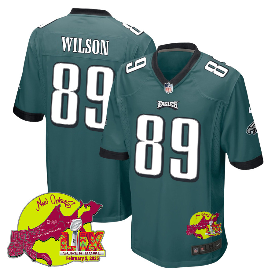 Johnny Wilson 89 Philadelphia Eagles Super Bowl LIX New Orleans Patch Game Midnight Green NFL Jersey Men's