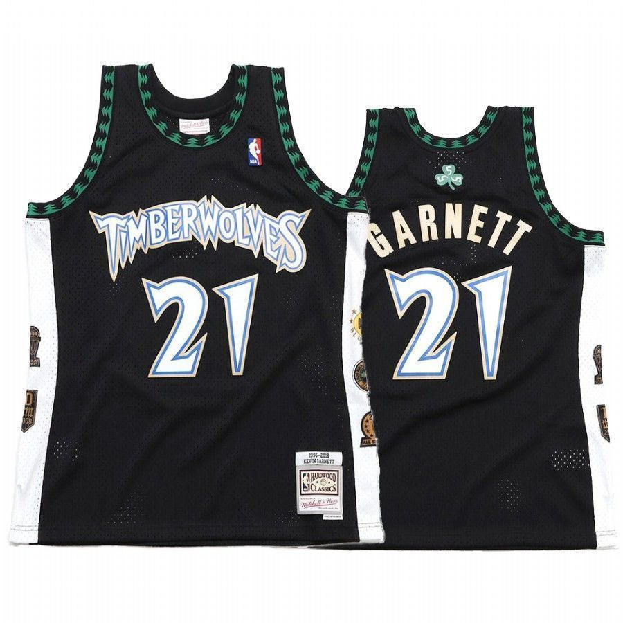 Minnesota Timberwolves Kevin Garnett 21 Black Hall Of Fame NBA Jersey Men's