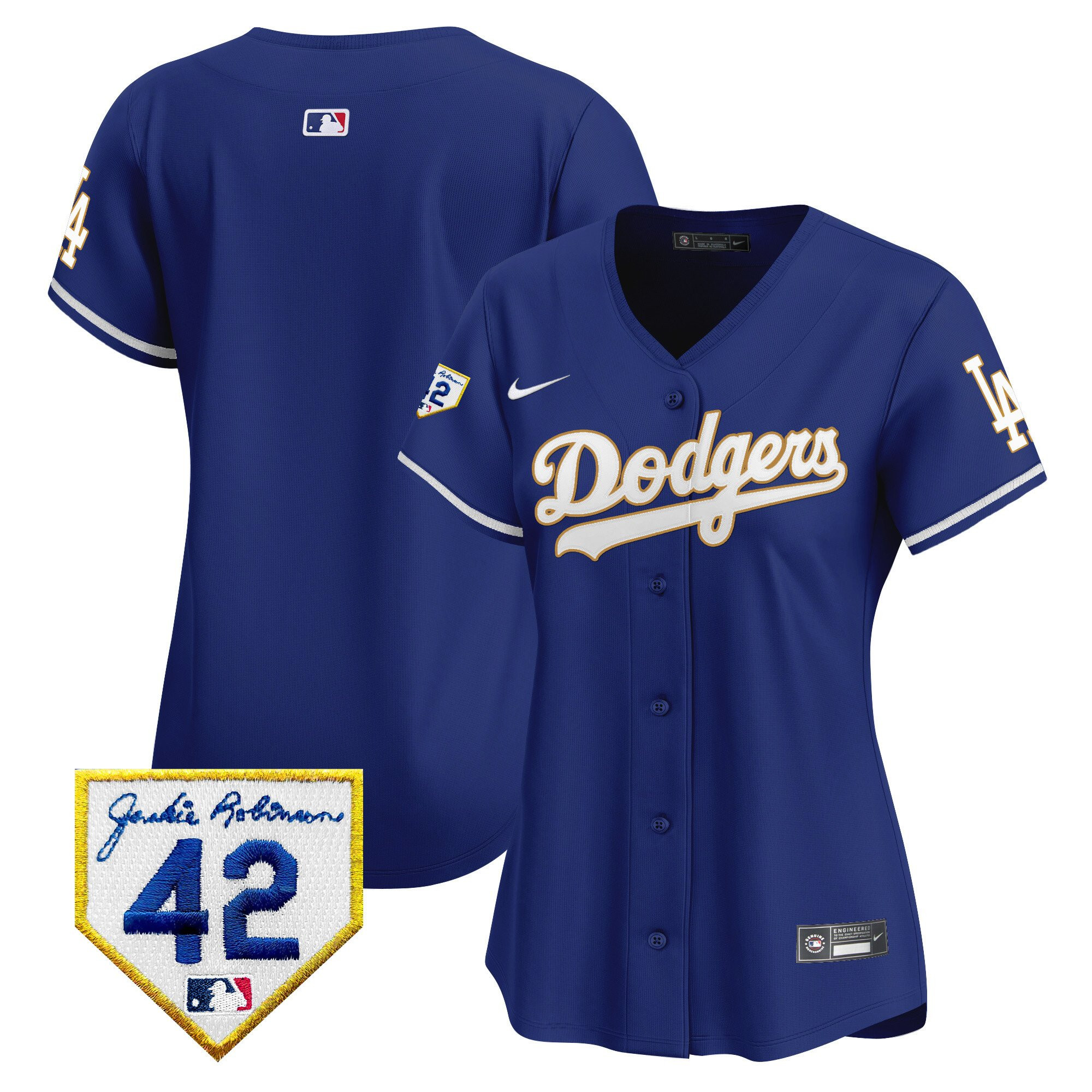 Los Angeles Dodgers 2024 Jackie Robinson Patch Royal MLB Jersey Women's