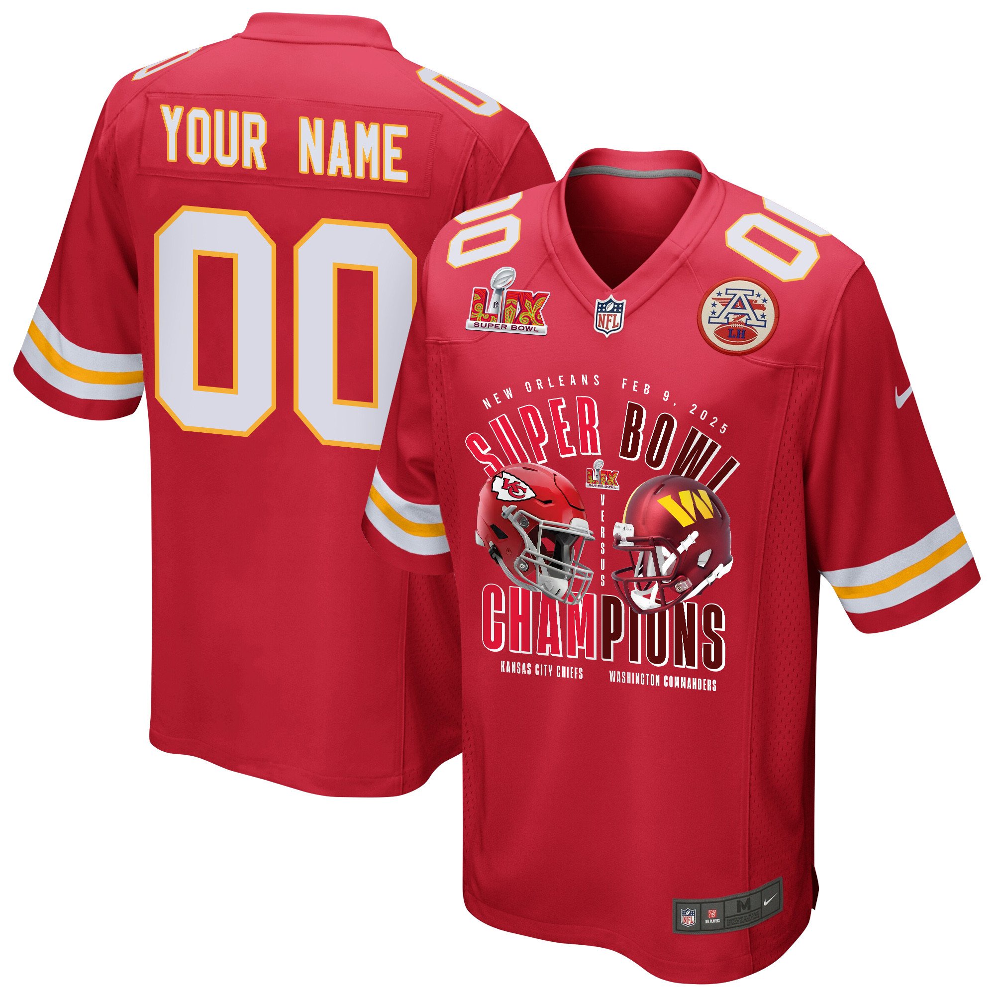 Kansas City Chiefs Vs. Washington Commanders Super Bowl LIX Game Custom Red NFL Jersey Men's