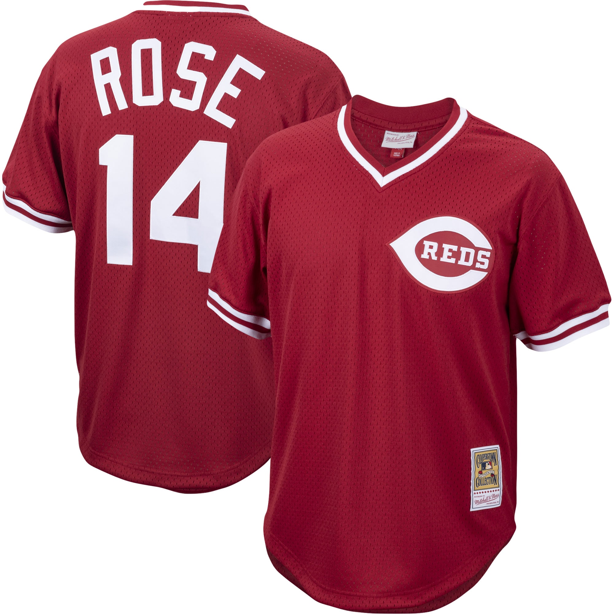 Cincinnati Reds Pete Rose Mitchell Ness Red Cooperstown Collection Mesh Batting Practice MLB Jersey Men's