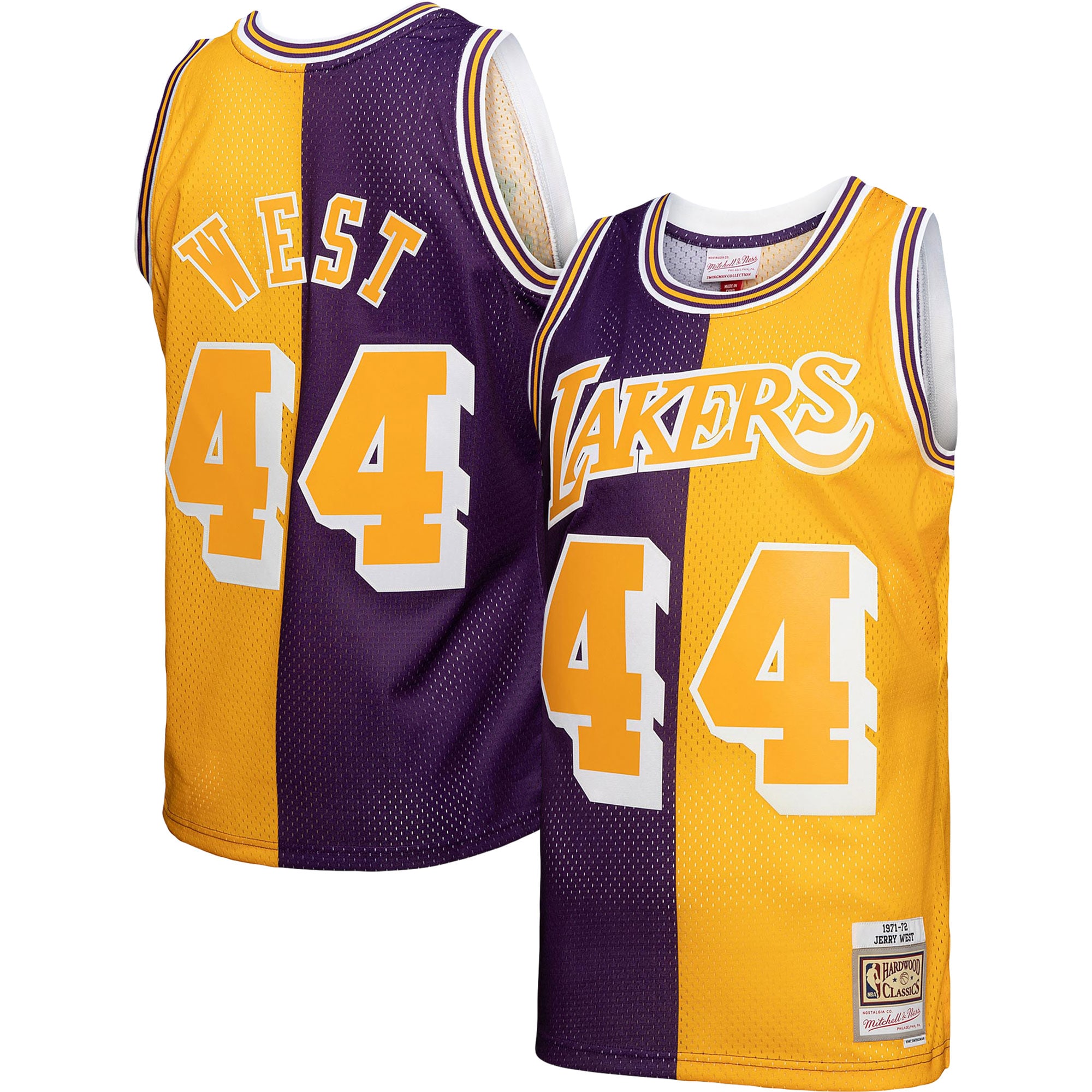 Mitchell Ness Jerry West Purple/Gold Los Angeles Lakers Hardwood Classics 1971/72 Split Swingman NBA Jersey Men's