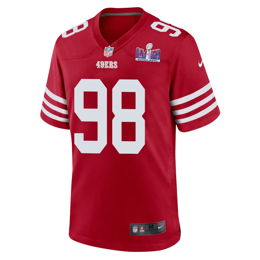 Javon Hargrave 98 San Francisco 49ers Super Bowl LVIII Patch Game Scarlet NFL Jersey Men's