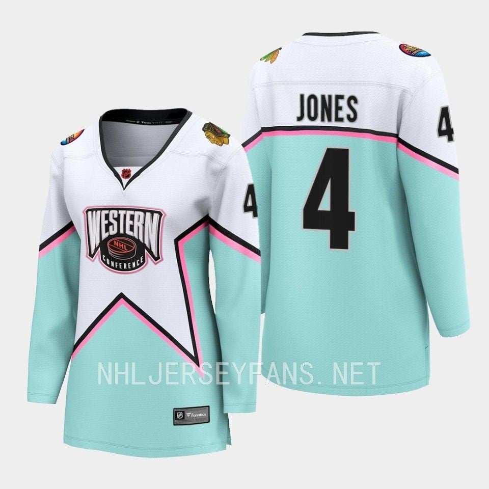 Seth Jones 4 Chicago Blackhawks White 2023 All Star Western Conference Women NHL Jersey Women's