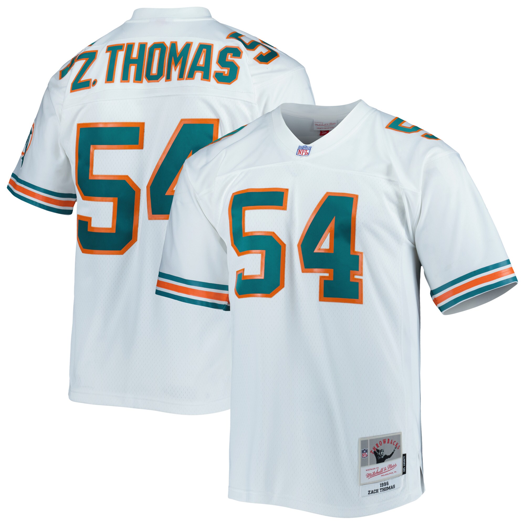 Miami Dolphins Zach Thomas Mitchell Ness White Legacy NFL Jersey Men's