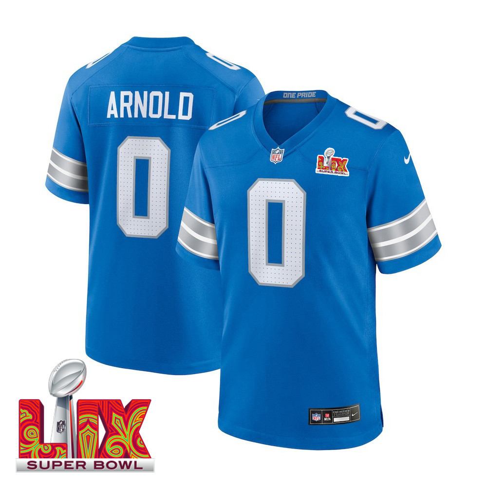Terrion Arnold #0 Detroit Lions Super Bowl LIX Blue NFL Jersey Men's