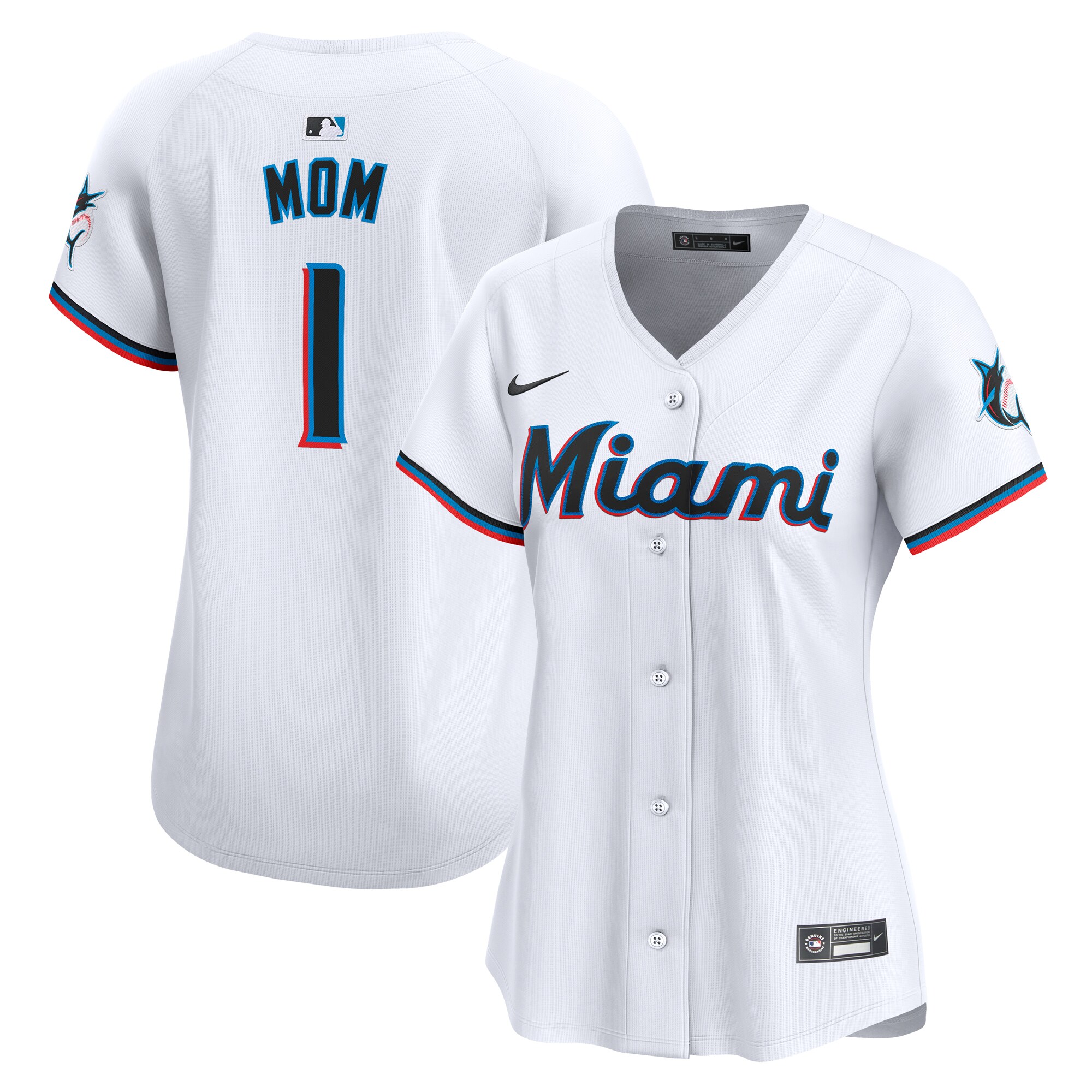 Miami Marlins White #1 Mom Home Limited MLB Jersey Women's