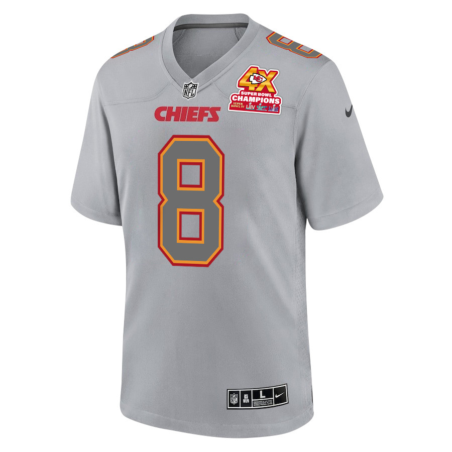 Justyn Ross 8 Kansas City Chiefs Super Bowl LVIII Champions 4X Atmosphere Fashion Game Gray NFL Jersey Men's