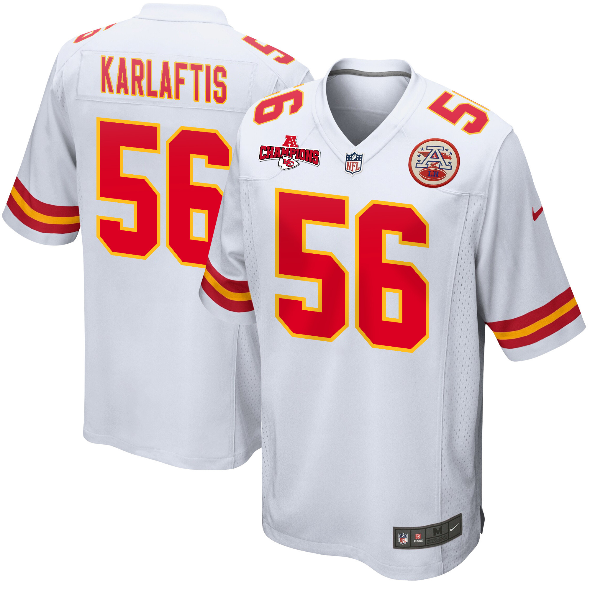 George Karlaftis 56 Kansas City Chiefs AFC Champions Patch Game White NFL Jersey Men's