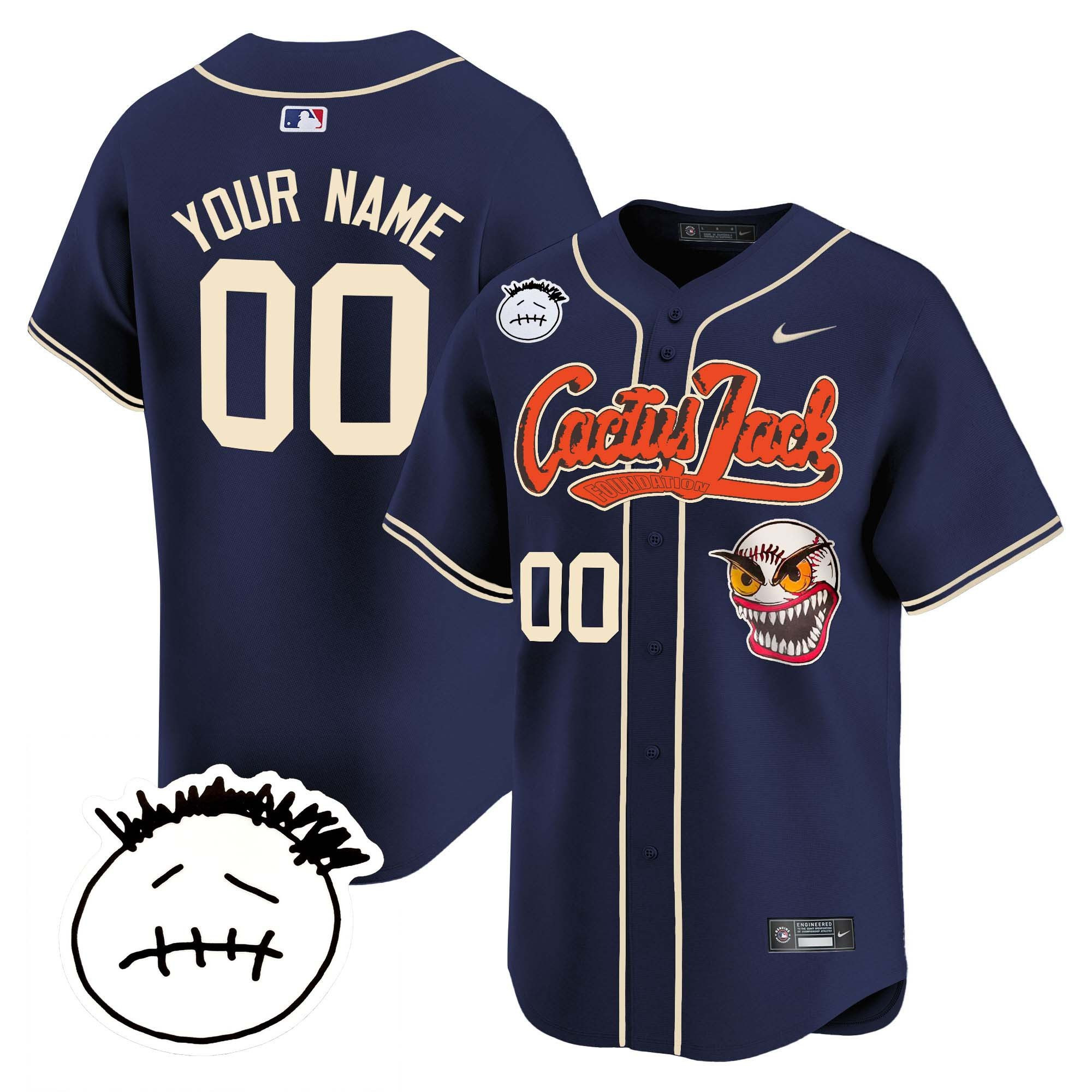 Houston Astros Cactus Jack Patch V3 Custom Navy MLB Jersey Men's