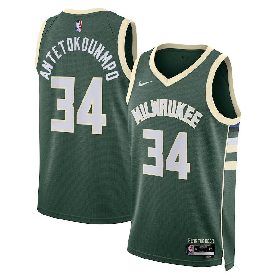 Giannis Antetokounmpo 34 Milwaukee Bucks Unisex Swingman Icon Edition Hunter Green NBA Jersey Unisex
