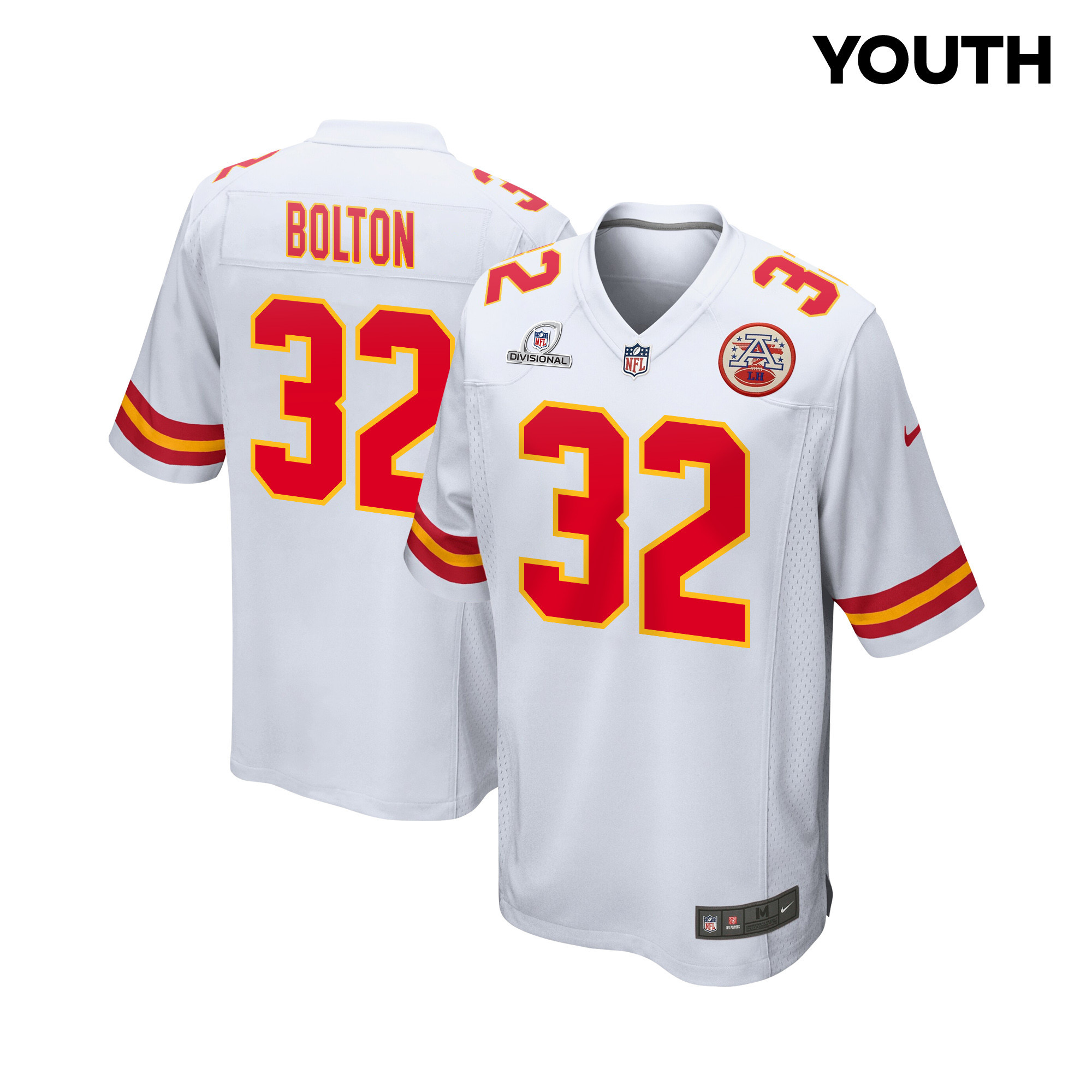 Nick Bolton 32 Kansas City Chiefs Super Bowl LVIII Patch Game White NFL Jersey Youth