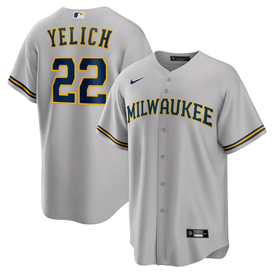 Christian Yelich 22 Milwaukee Brewers Alternate Player Gray MLB Jersey Men's