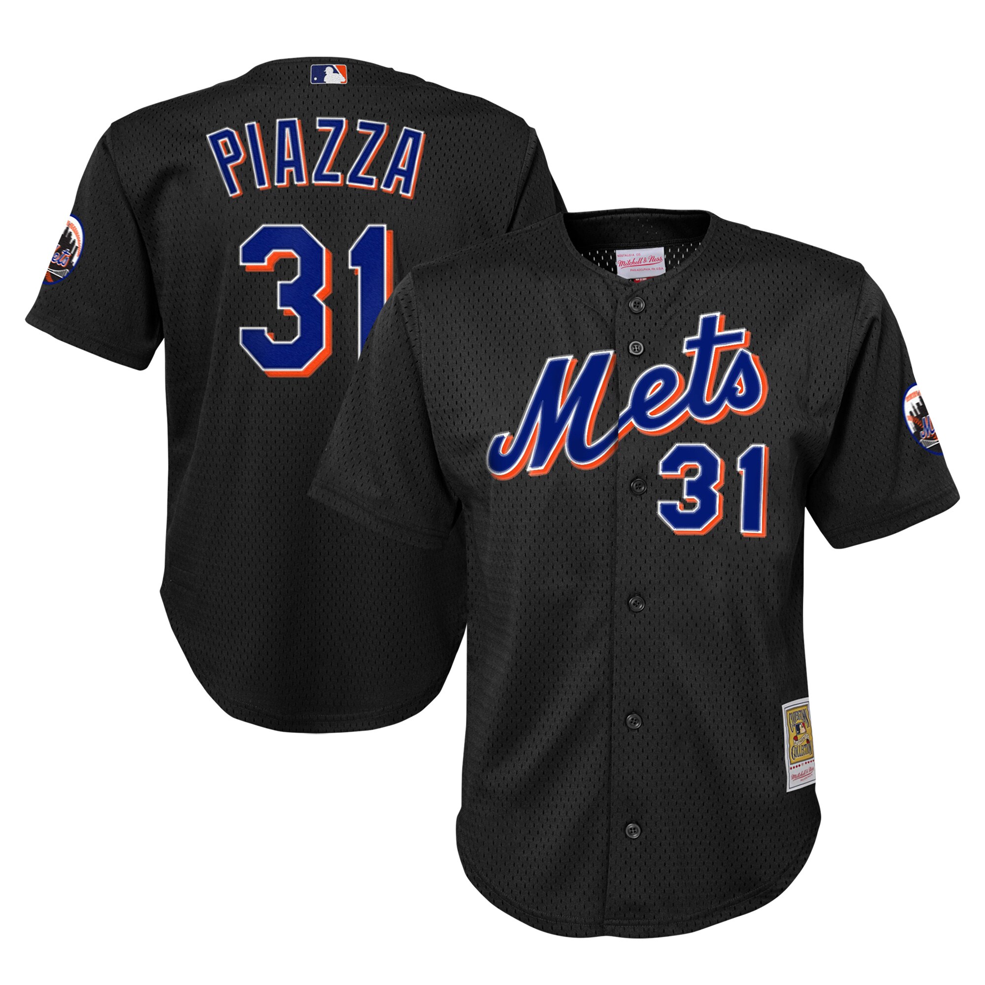 New York Mets Mike Piazza Mitchell Ness Black Cooperstown Collection Mesh Batting Practice MLB Jersey Youth