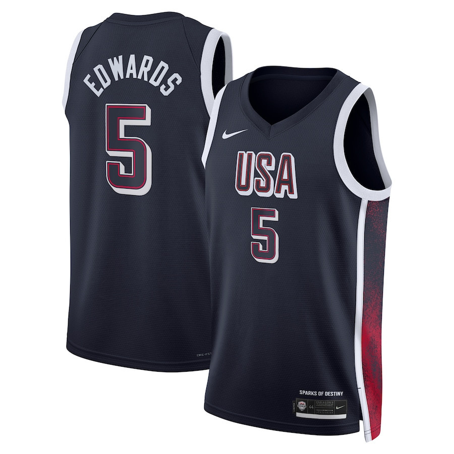 Anthony Edwards 5 USA Unisex 2024 Swingman Player Navy NBA Jersey Unisex
