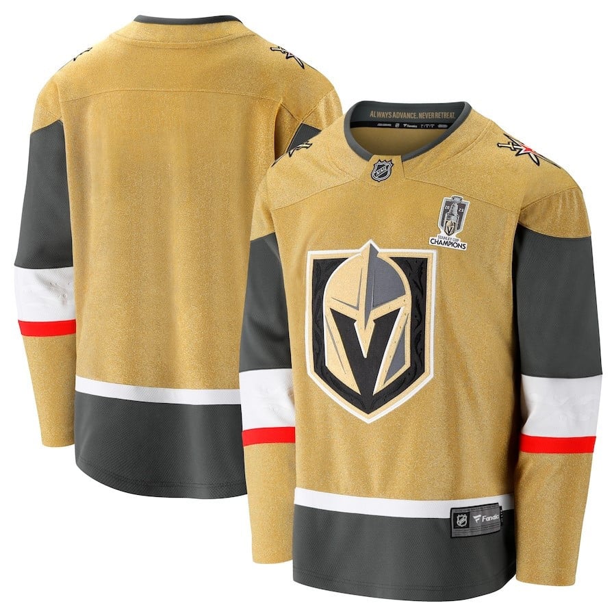 Vegas Golden Knights 2023 Stanley Cup Champions Patch Home Breakaway Gold NHL Jersey Men's