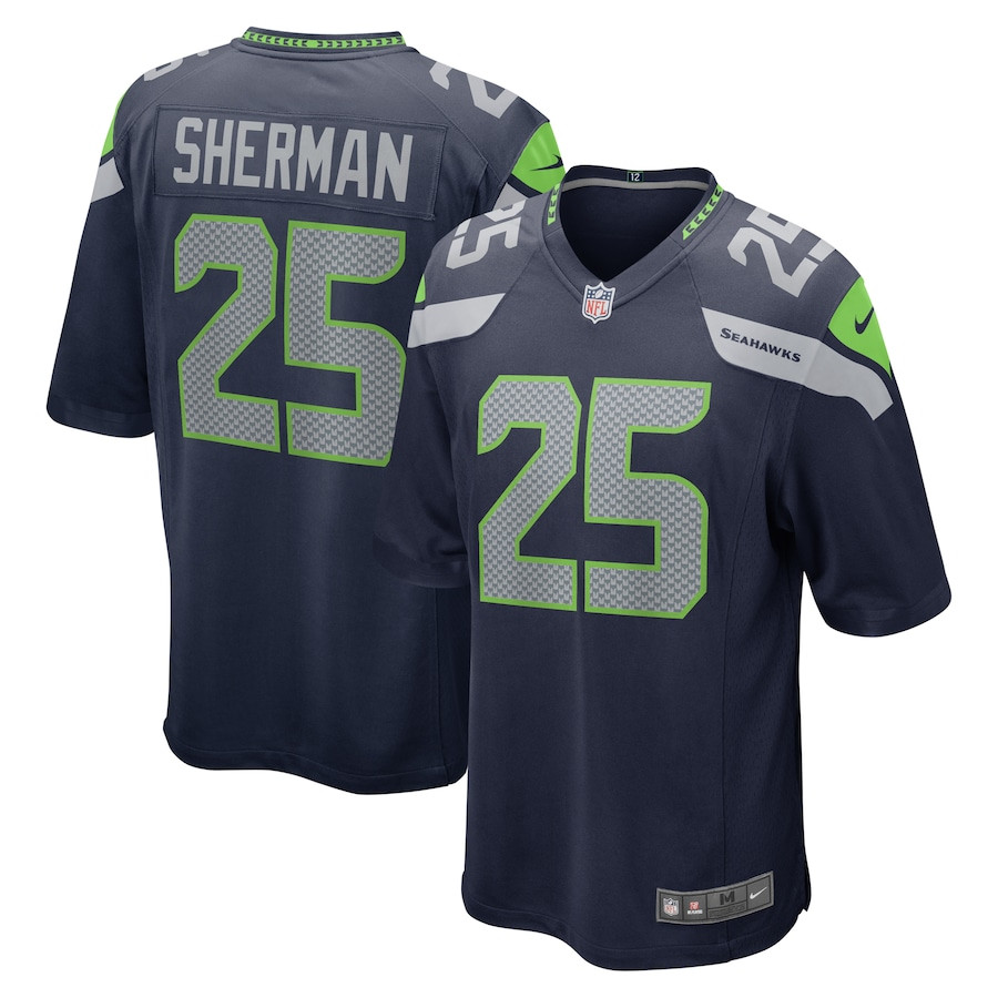 Richard Sherman 25 Seattle Seahawks Retired Game College Navy NFL Jersey Men's