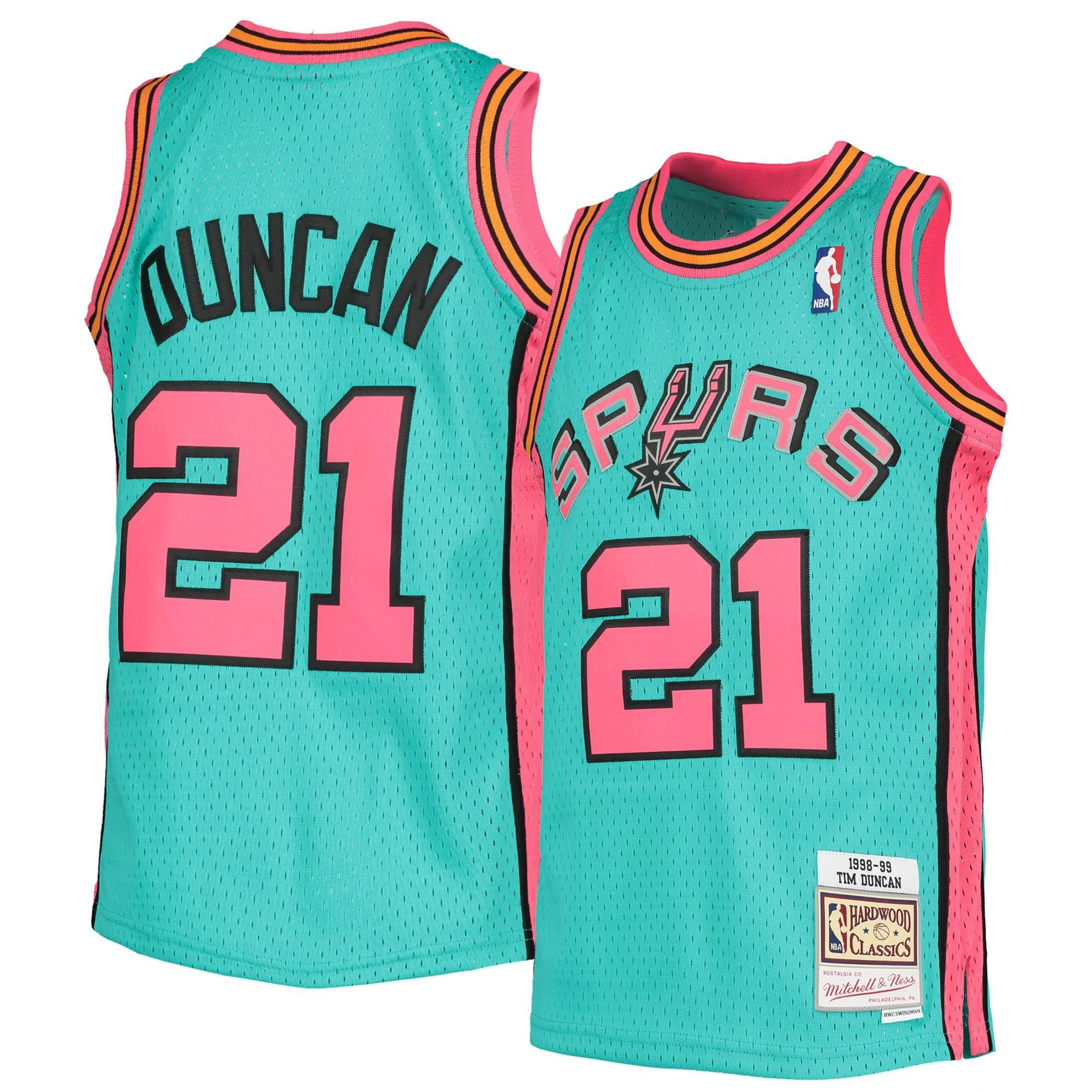 Tim Duncan San Antonio Spurs Mitchell&Nes 1998-99 Hardwood Classics Reload ??Teal NBA Jersey Youth
