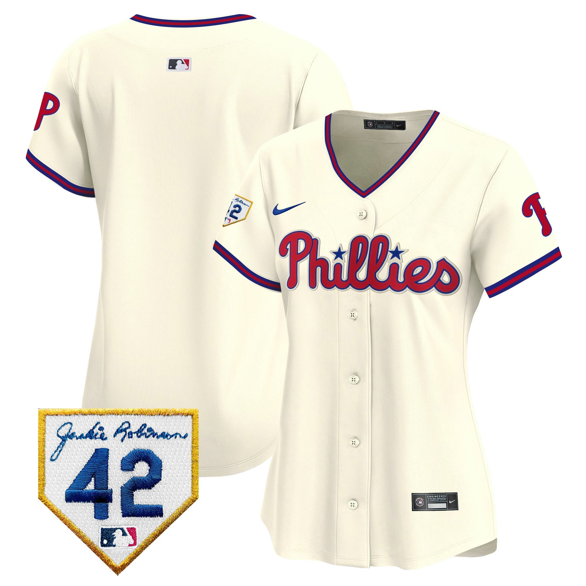 Philadelphia Phillies 2024 Jackie Robinson Patch Cream MLB Jersey Women's