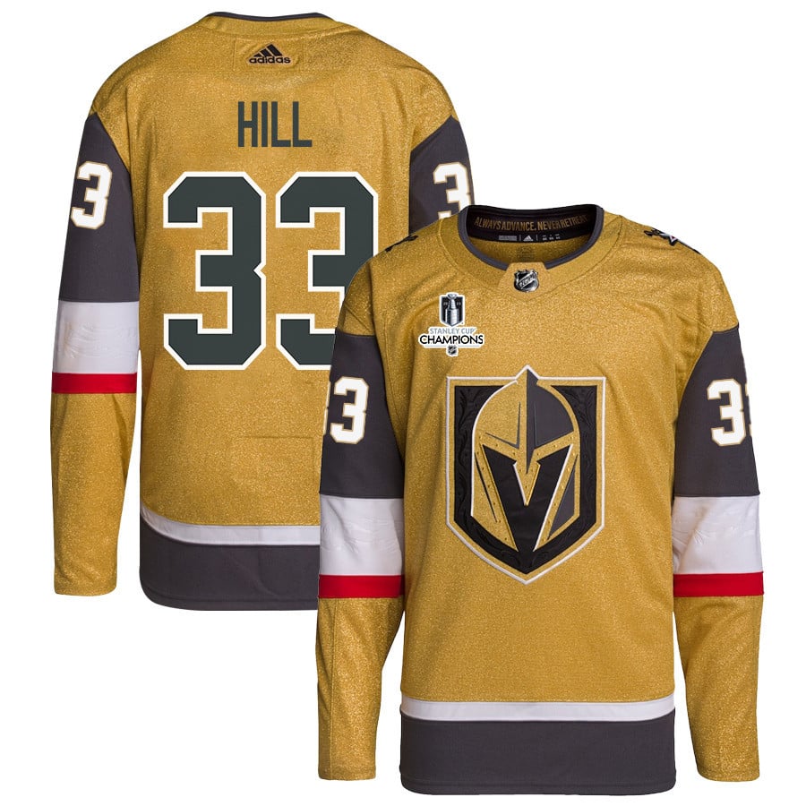 Adin Hill 33 Vegas Golden Knights Stanley Cup 2023 Champions Patch Home Breakaway Gold NHL Jersey Men's