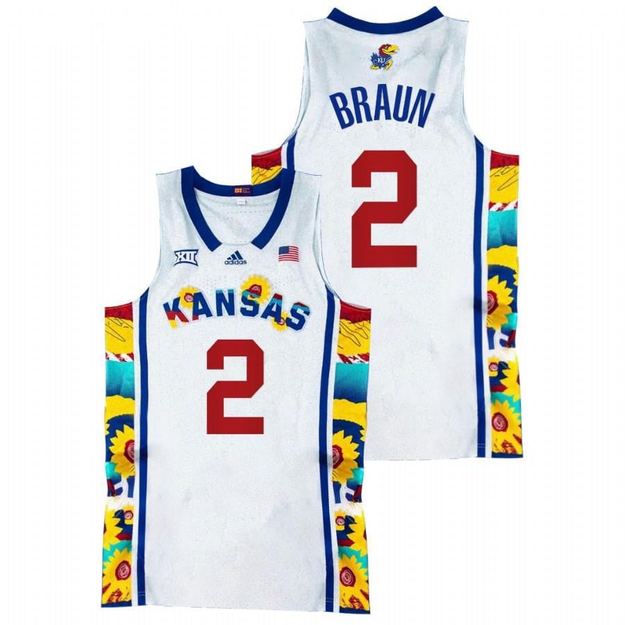 Kansas Jayhawks Christian Braun 2 202 White Sunflower Showdown NCAA Jersey Men's