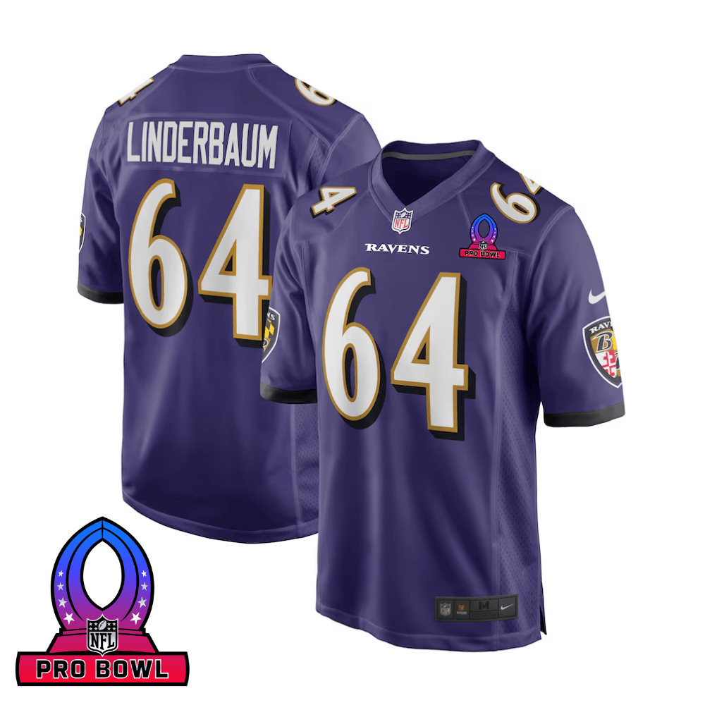Tyler Linderbaum 64 Baltimore Ravens 2025 Pro Bowl Patch Game Purple NFL Jersey Men's
